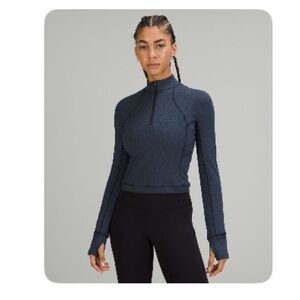 Lululemon It’s Rule Cropped Half Zip Pullover Heather True Navy / Black size 12